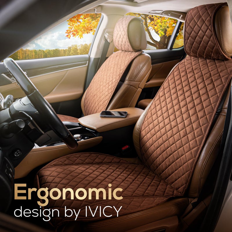 IVICY Suede Car Seat Cover for Cars - Non-Slip Soft & Breathable - Front Car Seat Protector Covers Universal Fits Most Automotive  Vans  SUVs  Trucks - 1 Unit - Brown - Image 2